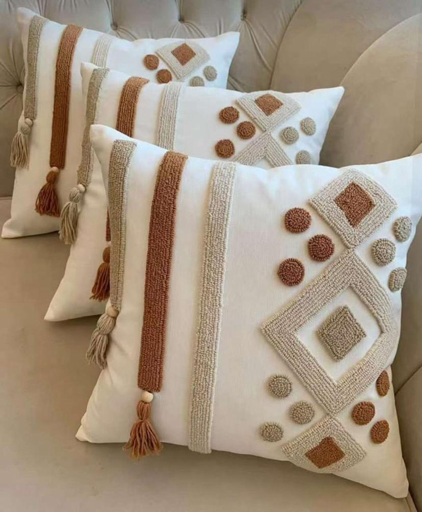 Boho Cotton Woven Pillowcases 45x45cm | Tufted Tassel Cushion Cover for Sofa Decor