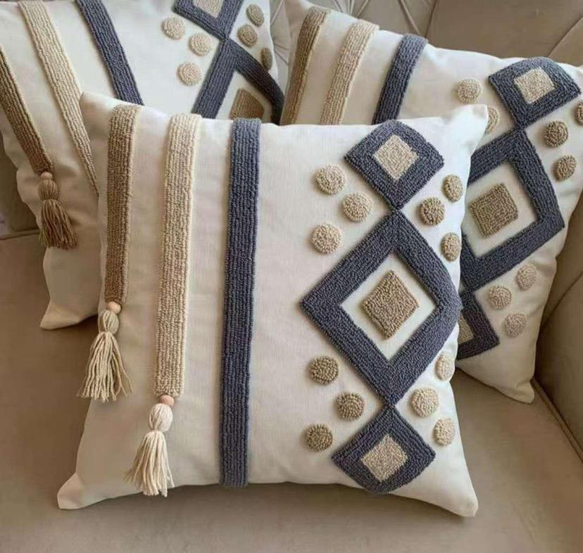 Boho Cotton Woven Pillowcases 45x45cm | Tufted Tassel Cushion Cover for Sofa Decor