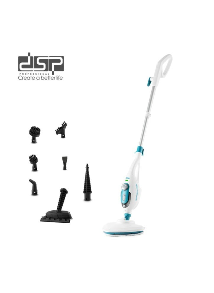 DSP Steam Mop,10 in 1 Multi Purpose Handheld Steamer Cleaner Detachable for Vinyl, Laminate, Carpet, Tile Hard Floor Grout w/ 2 pad, 1500W High Power,4.75M Cord, Includes 10 Accessories, Adjustable Steam & Height