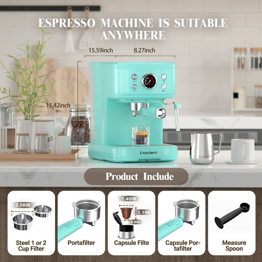 Empstorm 20 Bar Espresso Coffee Maker with Milk Frother | Semi-Automatic
