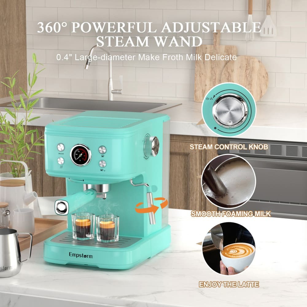 EmpstormĀ® Espresso Machine 20 Bar EM-04E | Semi-Automatic Coffee Maker with Milk Frother