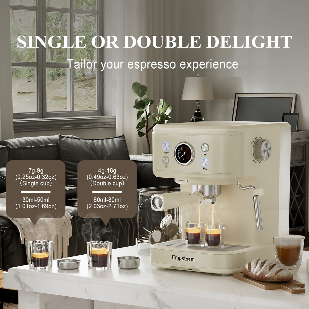 EmpstormĀ® Espresso Machine 20 Bar EM-04E | Semi-Automatic Coffee Maker with Milk Frother