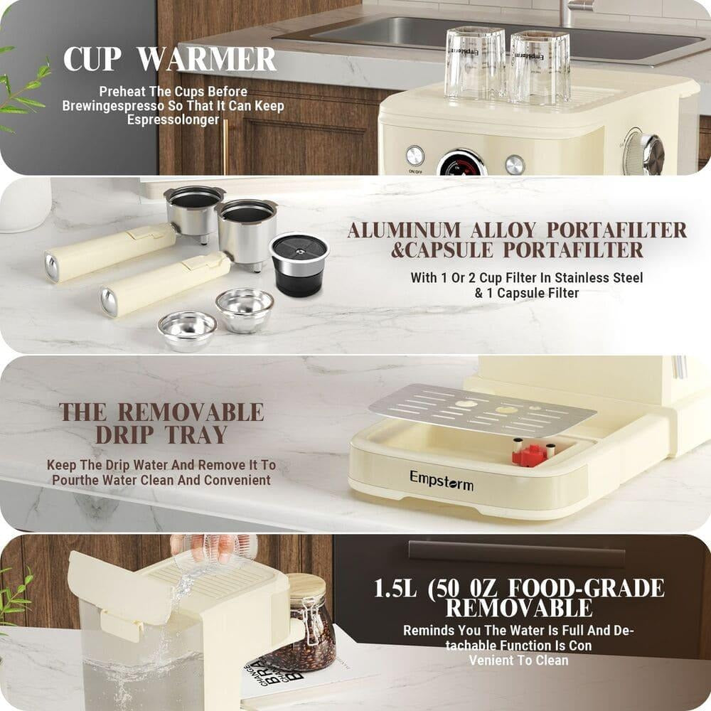 EmpstormĀ® Espresso Machine 20 Bar EM-04E | Semi-Automatic Coffee Maker with Milk Frother