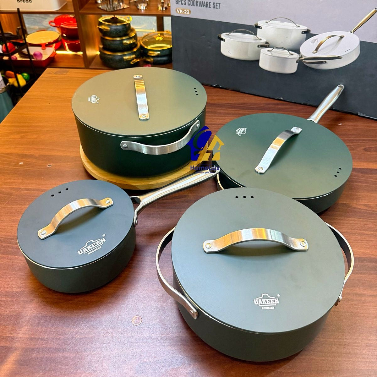 UAKEEN 8-Piece Ceramic Cookware Set PFOA Free, Induction Compatible