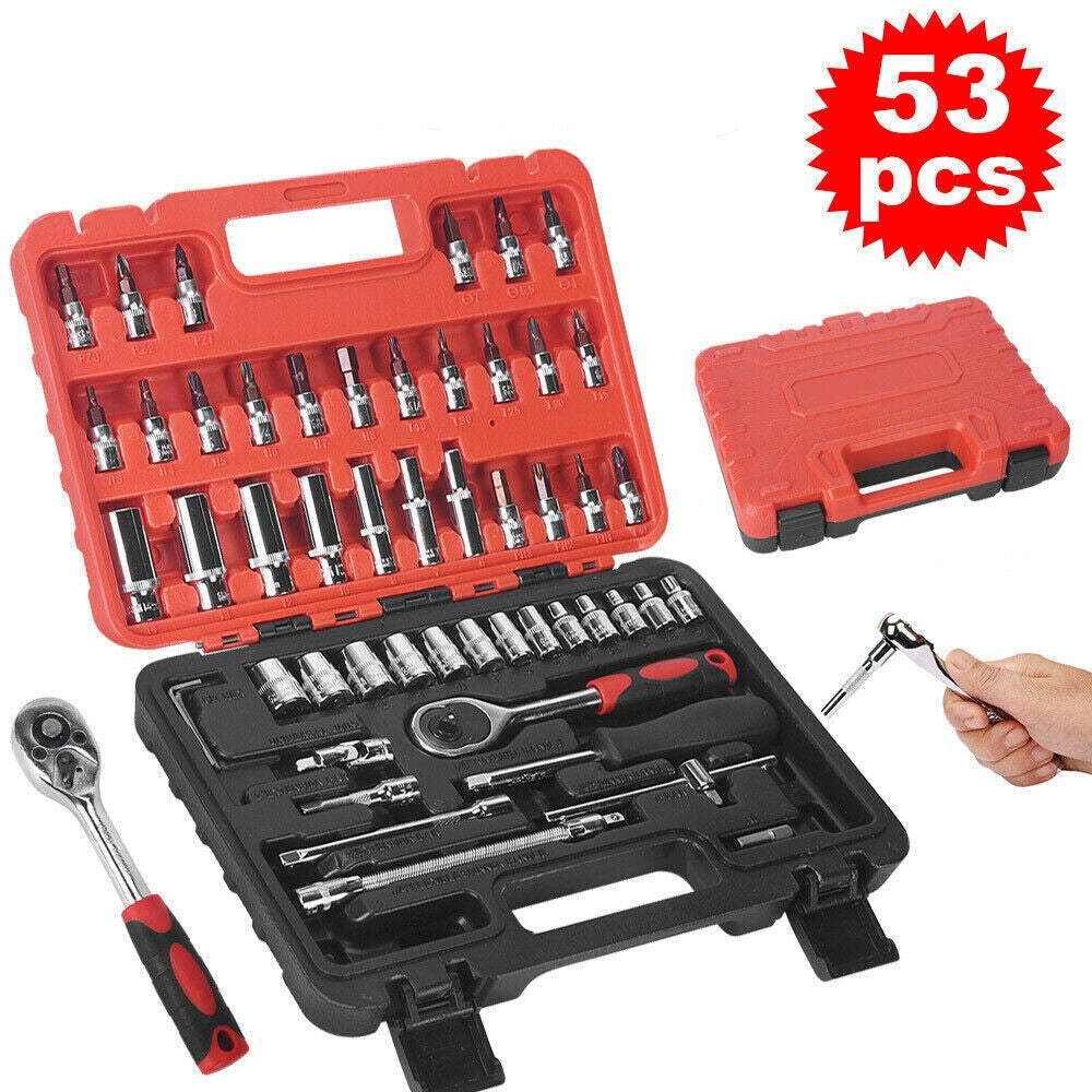 1/4inch Socket Set Ratchet Torque Wrench Combo CRV Auto Car Repairing Tool – 53pcs