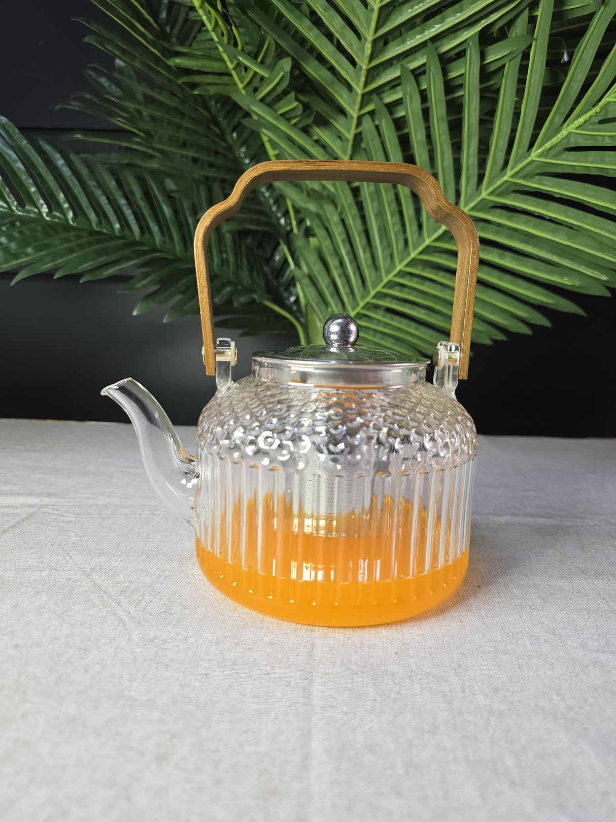1.5l Bamboo Handle Borosilicate Glass Tea Pot with Infuser