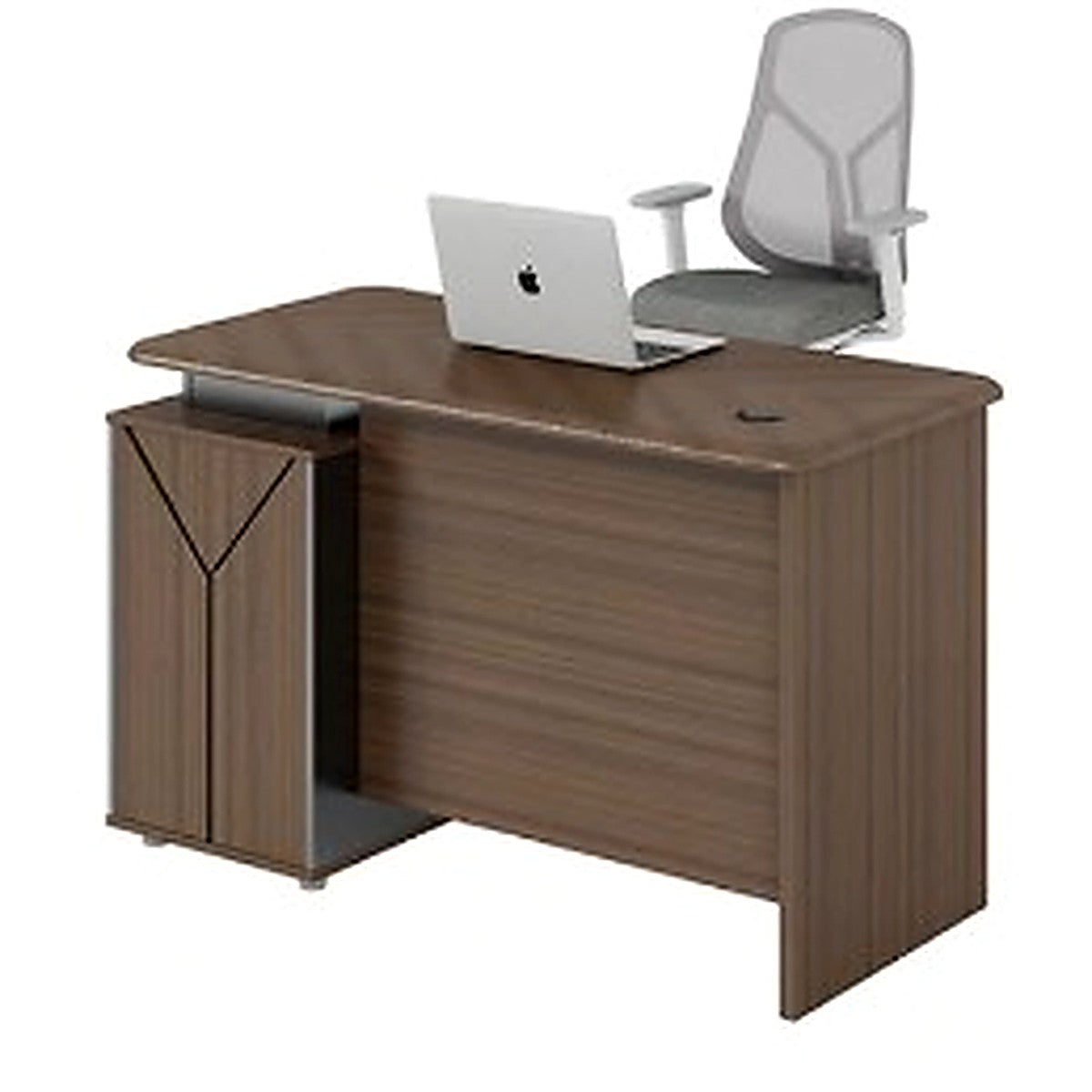 Office desk 1.4m with side cabinet and open shelf, walnut