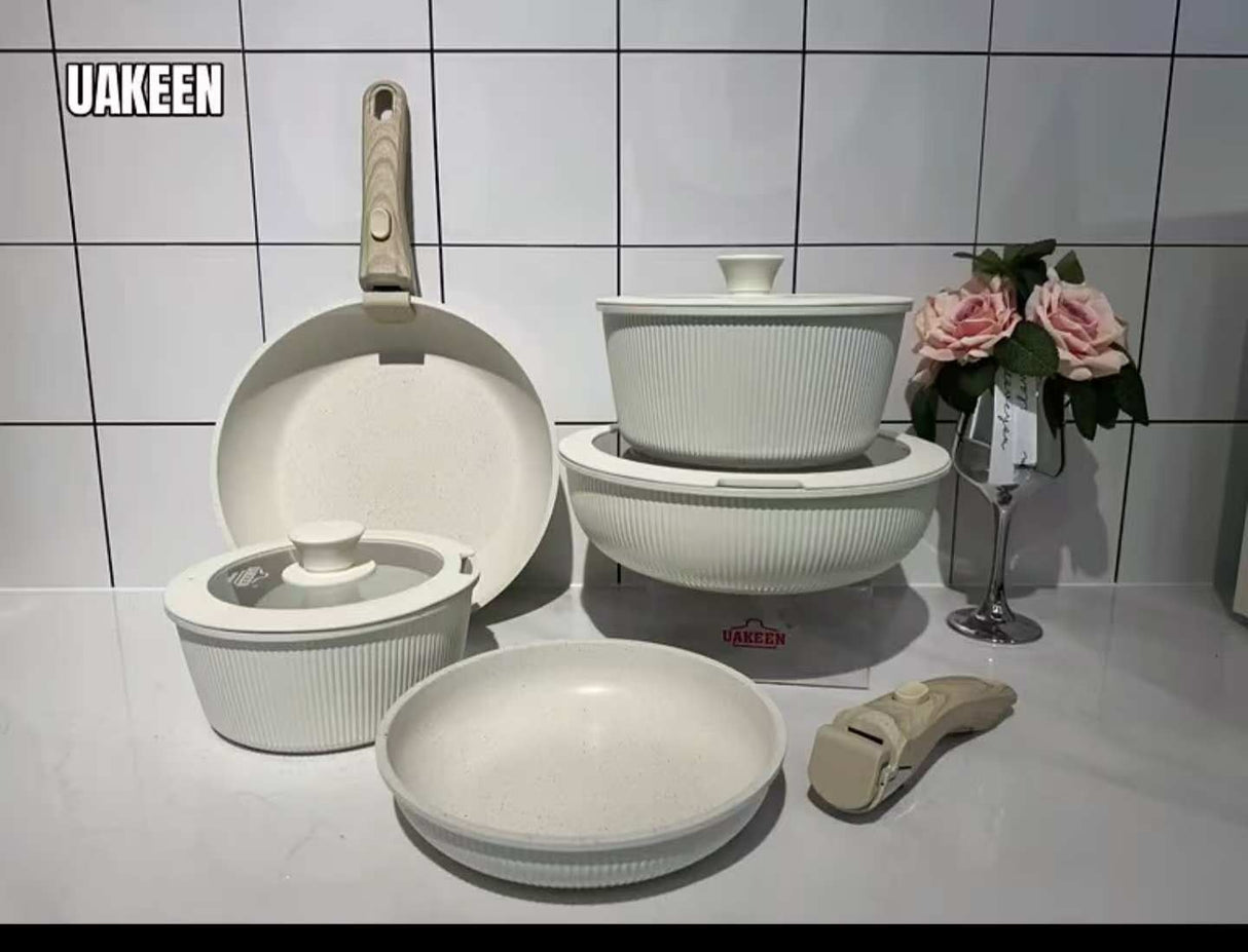 Uakeen Ceramic 10-Piece Cookware Set with Removable Handles