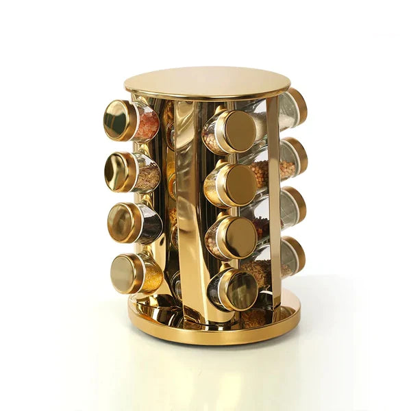 Golden LED Rotating Spice Rack 12 in 1