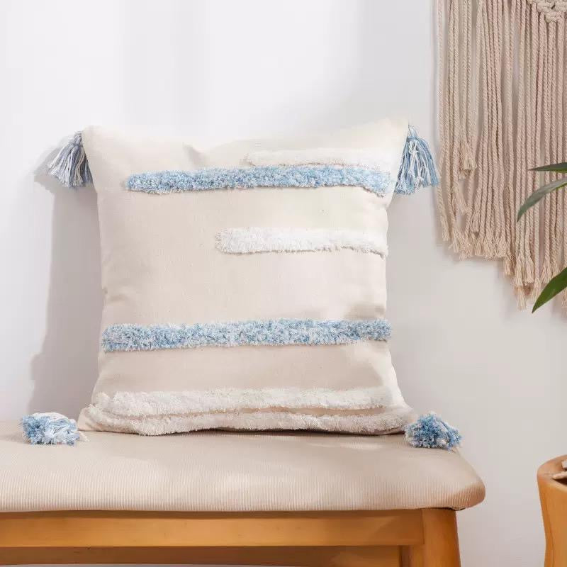 Boho Cotton Woven Pillowcases 45x45cm | Tufted Tassel Cushion Cover for Sofa Decor