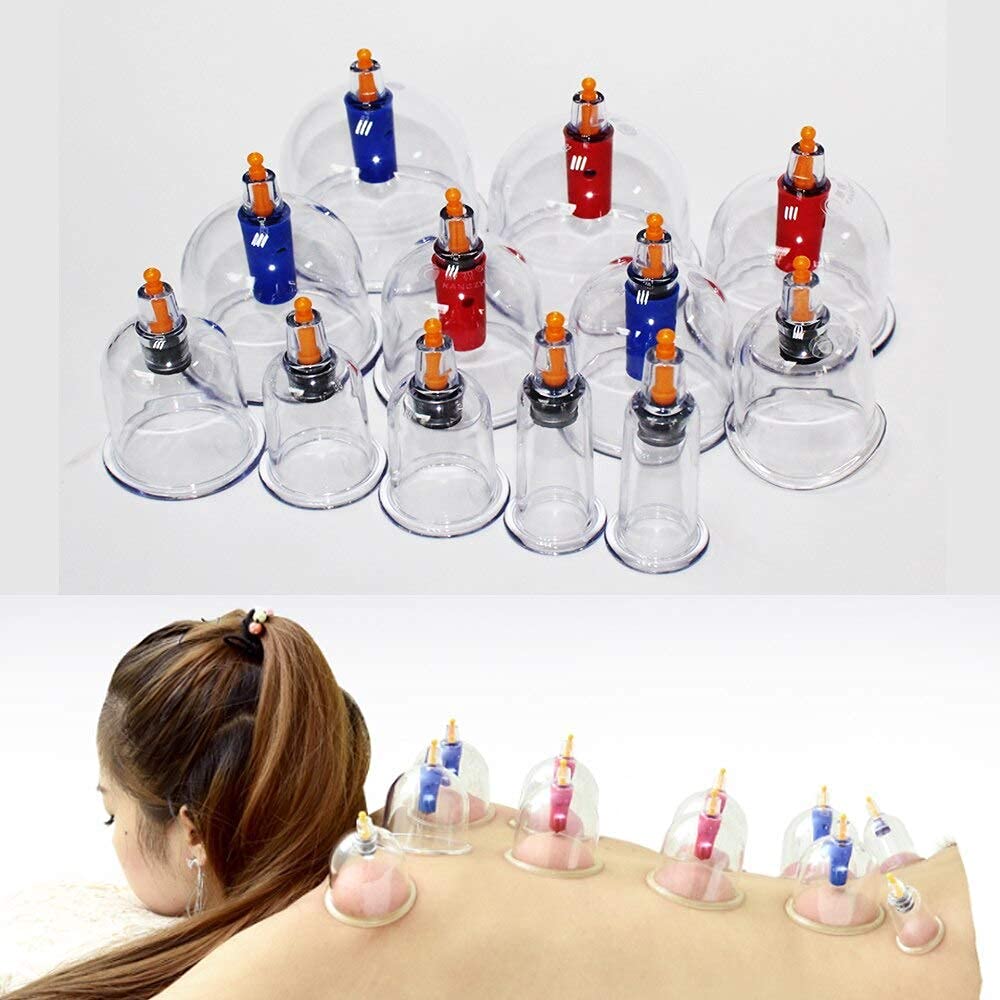 18pcs Suction Vacuum Cupping Set with 1 Manual Pump, Ideal for Back and Joint relief,Vacuum cupping body massager, Home Use Cupping cans for massage, Therapy cupping Kit, Joint Relief cupping massage set
