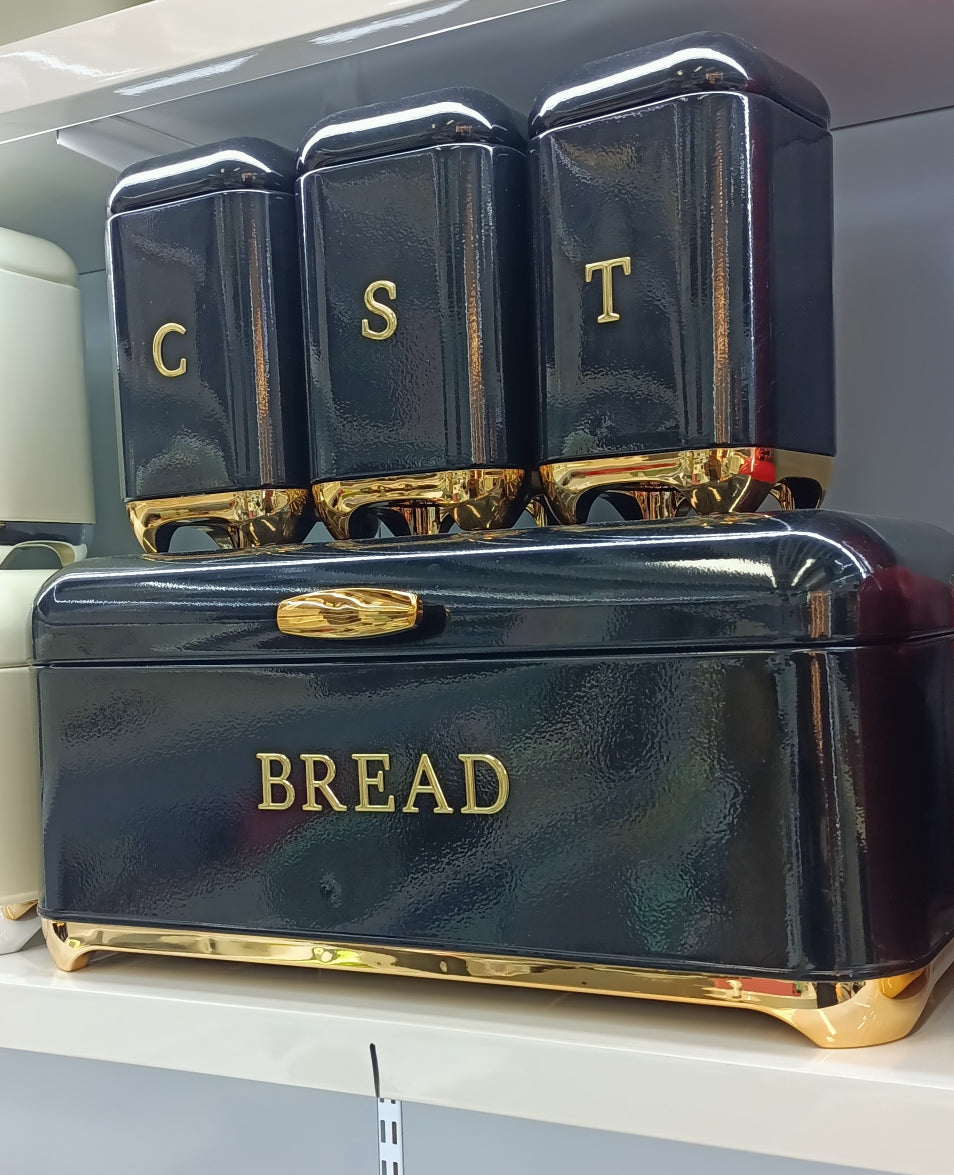 *Bread Bin with Three Canister Set with touch of gold