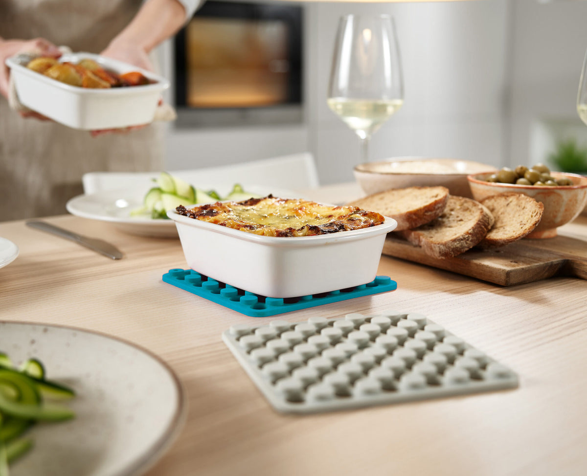 Joseph Joseph Duo silicone trivets set of two in opal and stone pair under a large tray, Homelux Kenya