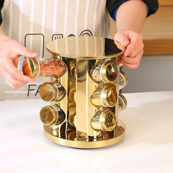 Golden LED Rotating Spice Rack 12 in 1
