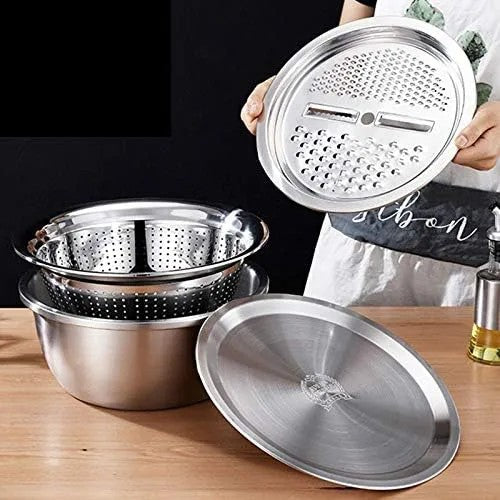 26cm 4PCS Set 304 colander Stainless Steel Bowl with Lid