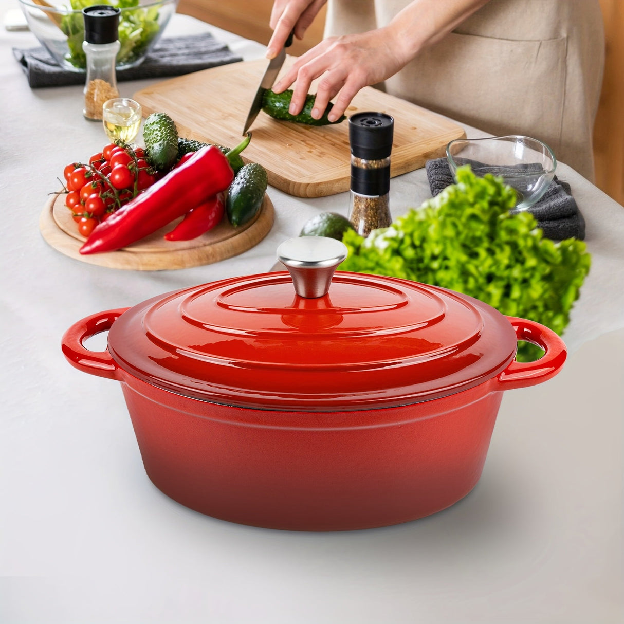 Enameled Oval Dutch Oven Pot with Lid and Dual Handles, Cast Iron Dutch Oven for Cooking, Bread Baking, Non-stick Enamel Coated Cookware