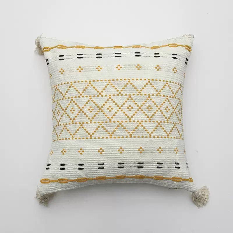Boho Cotton Woven Pillowcases 45x45cm | Tufted Tassel Cushion Cover for Sofa Decor