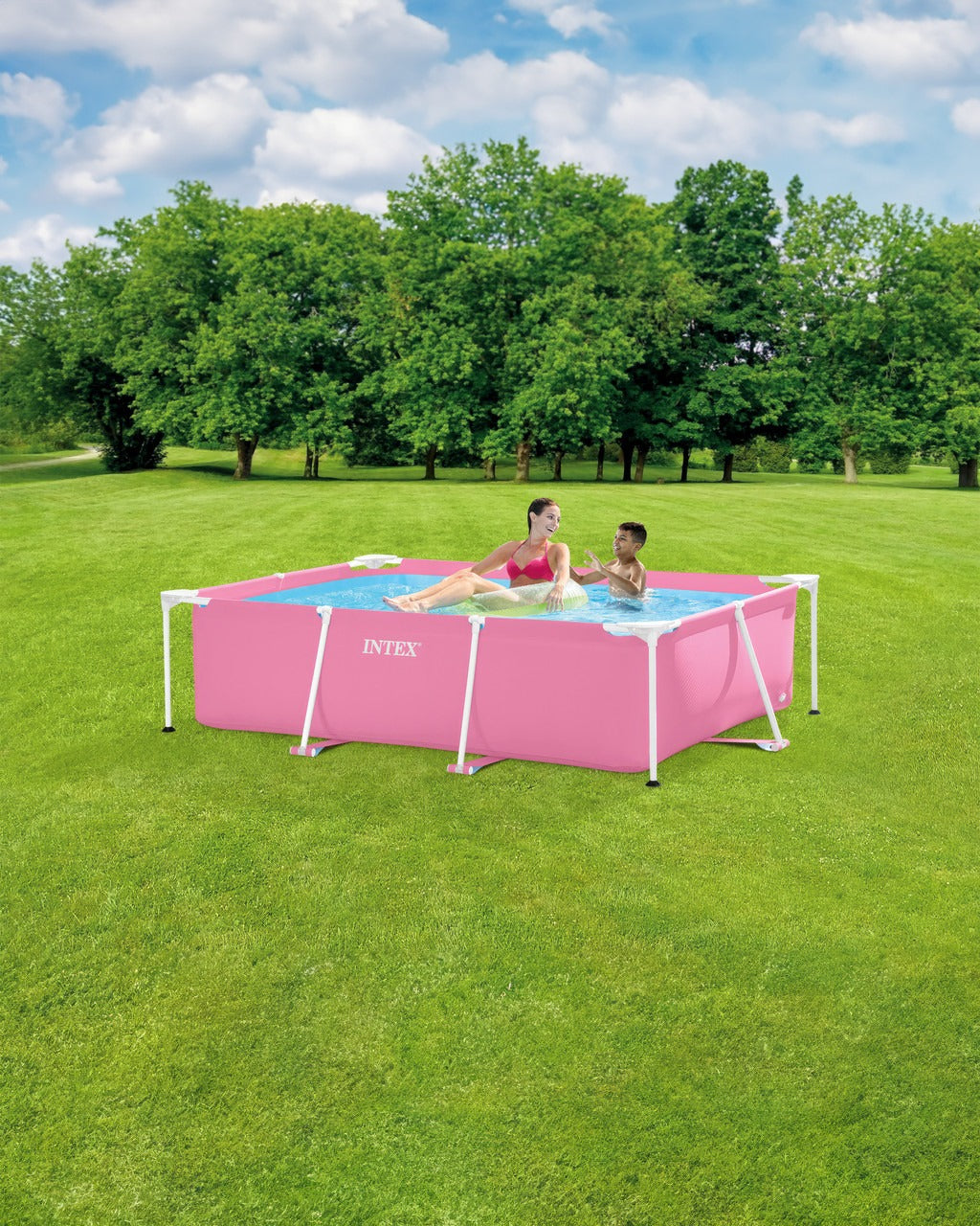 Intex Rectangular Metal Frame Above Ground Swimming Pool 213cm x 152cm x 58cm Pink