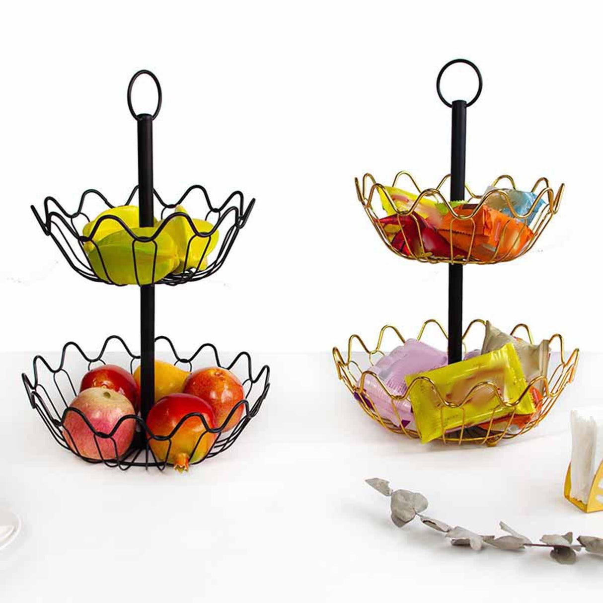 2 Tier Fruit Basket Holder Kitchen Countertop Wire Storage Stand for Fruits & Vegetables