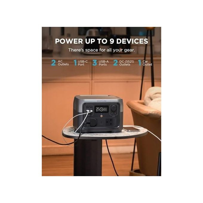 EcoFlow RIVER 2 Max Portable Power Station 512Wh LiFePO4 Battery, 1-Hour Fast Charging, 1000W Output
