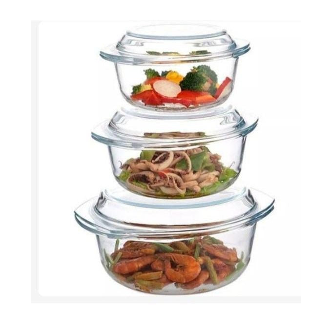 Signature 3-Piece Borosilicate Glass Casserole Set with Lids Oven & Microwave Safe