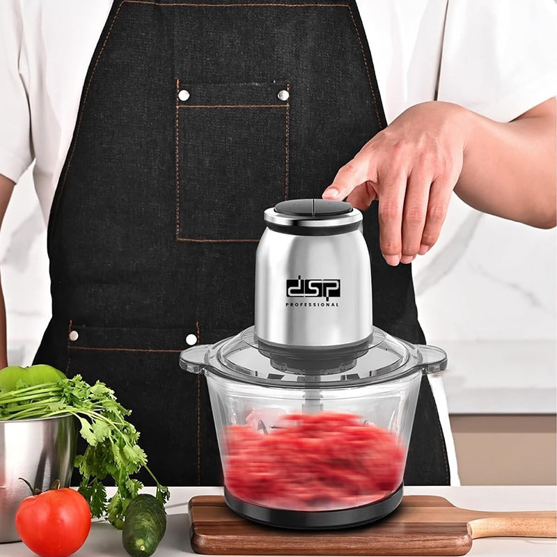 DSP Food Chopper with Meat Mincer 3L Glass Bowl 2 Speeds 6 Blade Set