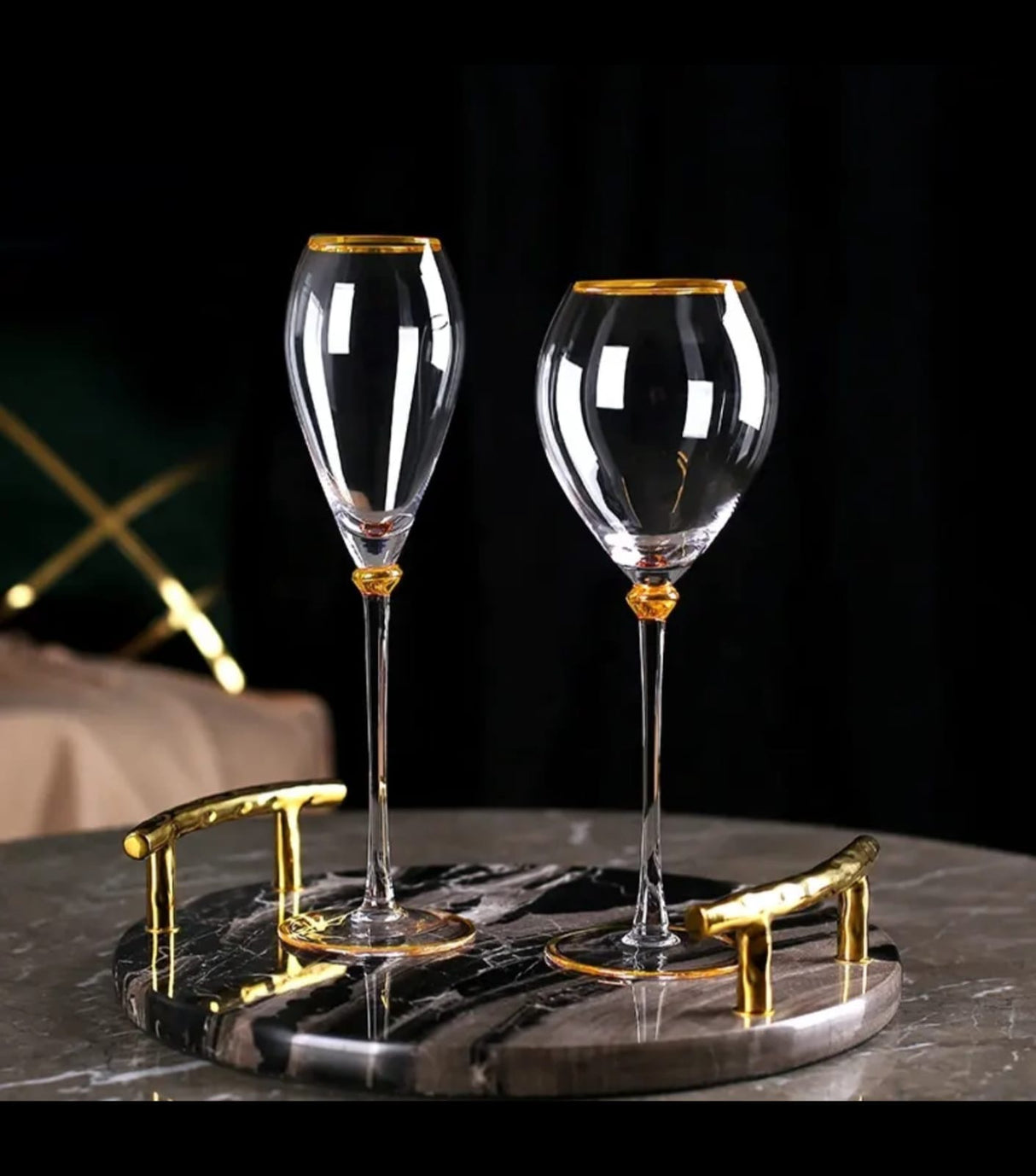 Royal Goblet Glasses High-End Gold Traced Red Glass Champagne and Wine Glass 6pcs Set