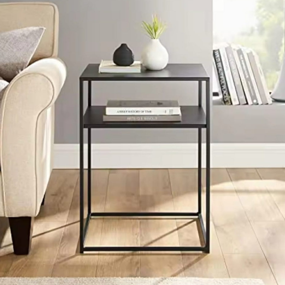 Metallic Side, Bedside, Coffee & End Table – Square with Shelf