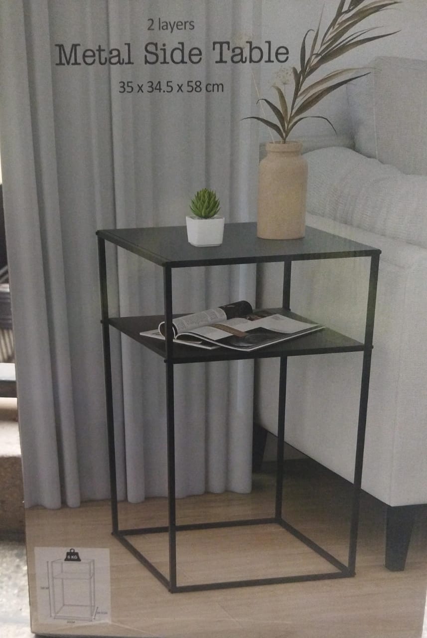 Metallic Side, Bedside, Coffee & End Table – Square with Shelf
