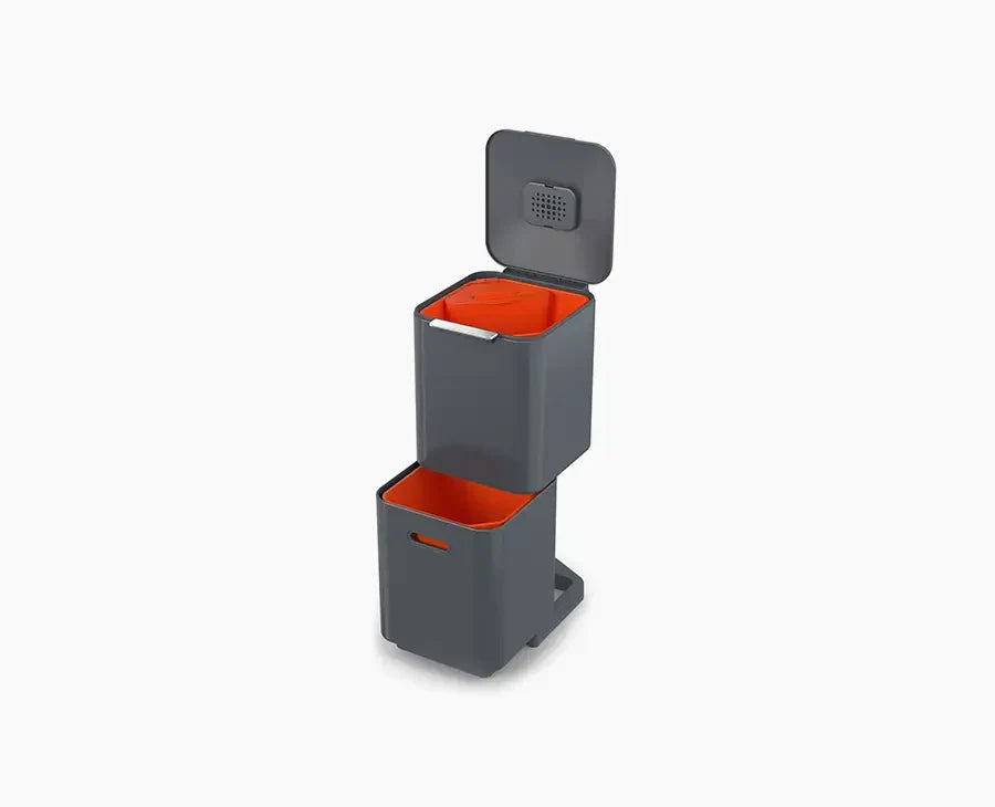 Joseph Joseph Totem Compact 40L kitchen bin and recycling dustbin in graphite, lid closed