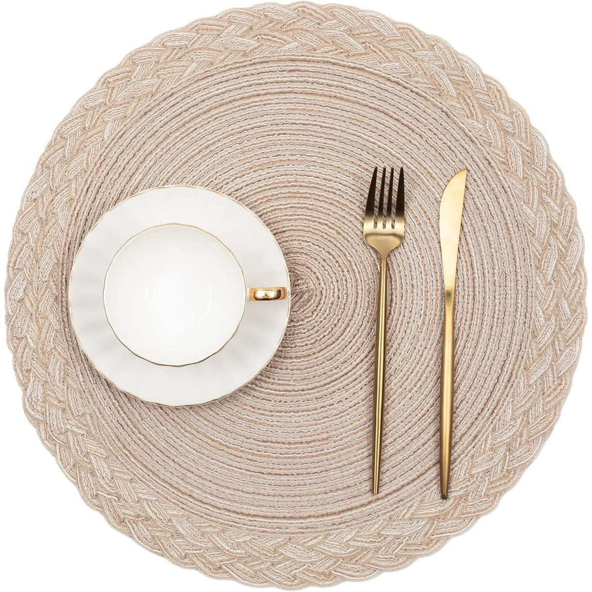 38cm Round Placemats Set of 6 Cotton Woven Heat Resistant Washable Table Mat for Kitchen Dining Room