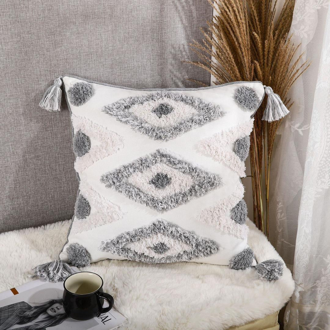 Boho Cotton Woven Pillowcases 45x45cm | Tufted Tassel Cushion Cover for Sofa Decor