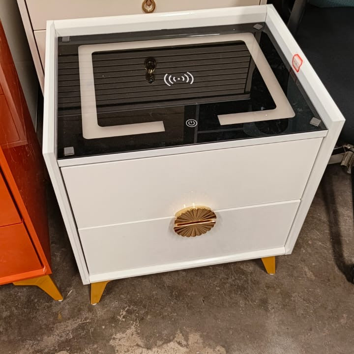 Smart Bedroom Nightstand with USB Charging Station Storage Drawer and Open Shelf