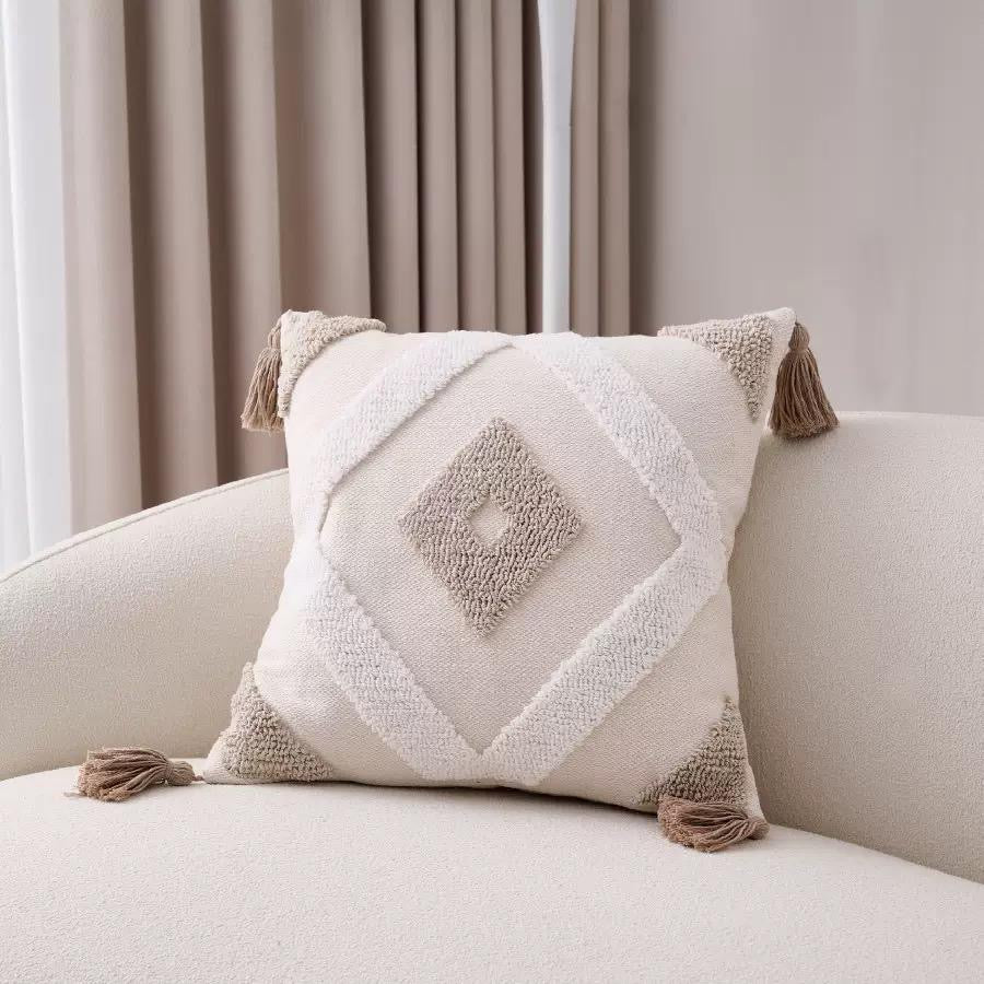 Boho Cotton Woven Pillowcases 45x45cm | Tufted Tassel Cushion Cover for Sofa Decor