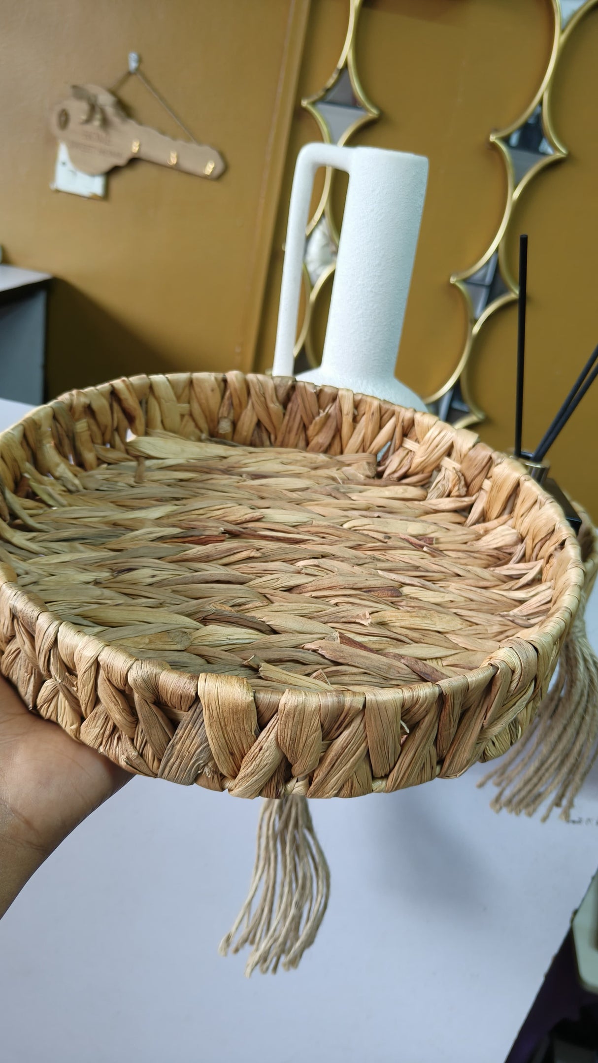 3Pcs Decorative Handmade Wicker Tray