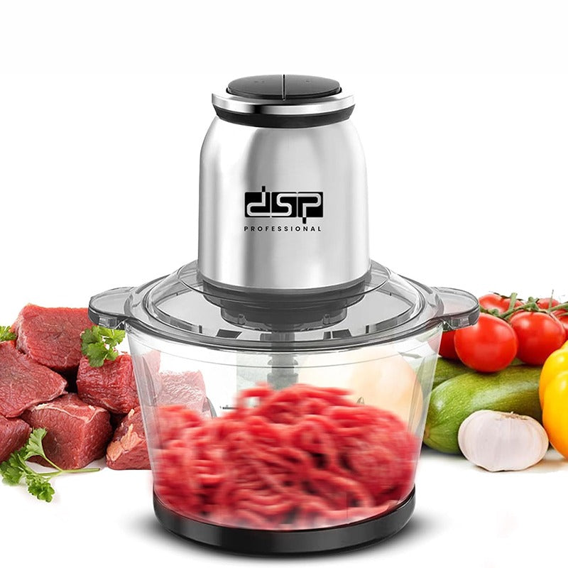 DSP Food Chopper with Meat Mincer 3L Glass Bowl 2 Speeds 6 Blade Set