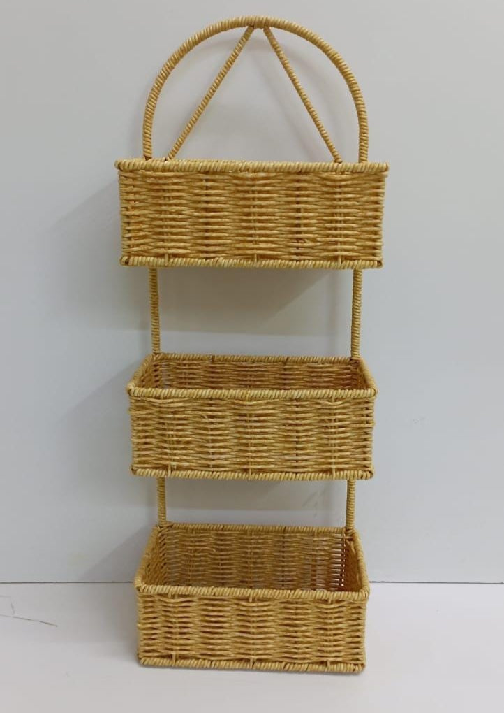 3-Tier Rattan Shower Caddy & Bathroom Organiser – Hanging Over Shower Head, Hand Woven Water Resistant