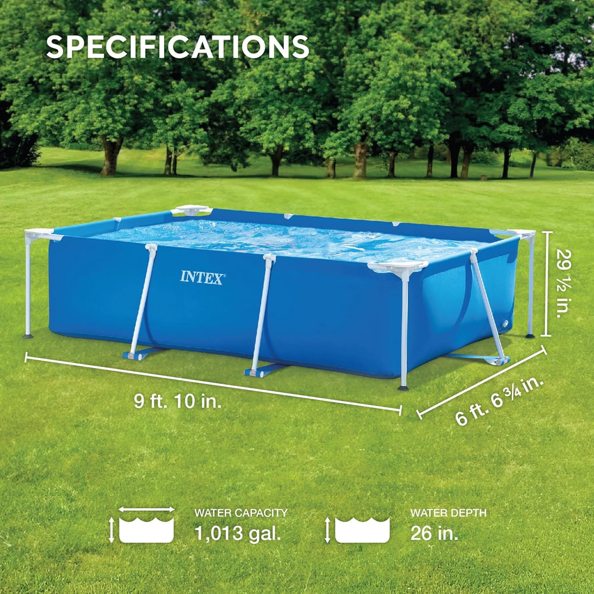 Intex 3.0m x 2.0m x 0.75m Rectangular Frame Above Ground Swimming Pool with Drain Valve – Blue
