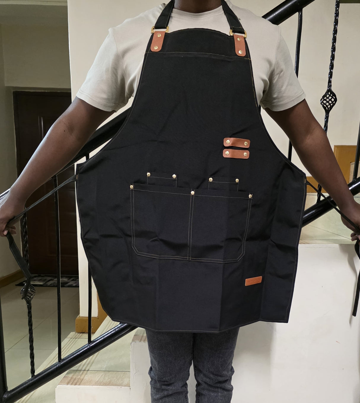 Canvas Chef Apron Cross Back Apron for Men and Women with Adjustable Straps and Large Pockets Canvas Apron