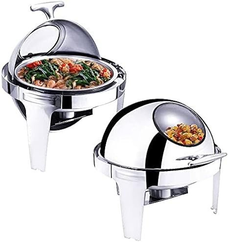 Signature 6L Round Rolltop Silver Chafing Dish with Glass Window – Buffet Food Warmer