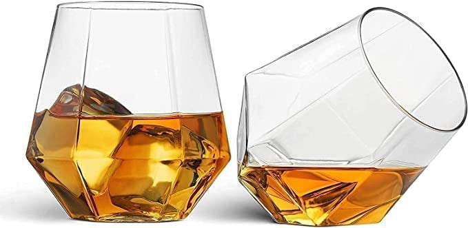 Diamond Crystal Cut Whiskey Glasses Set of 6pcs Bar Brandy Wine Glass for Drinking Bourbon Whisky Scotch Cocktail Cognac