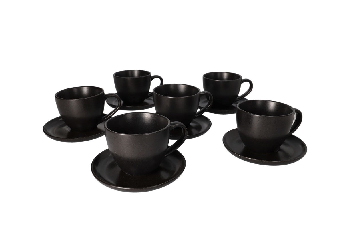 Danny Home 12pcs Black Cup & Saucer Set 300ml | Ceramic Tea & Coffee Set