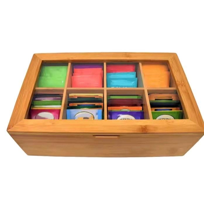 Bamboo Tea Bag Organiser & Storage Box, 6-Slot Wooden Tea Bag Holder, Tea Bag Caddy & Dispenser, Water Resistant Tea Bag Tray for Kitchen Counter