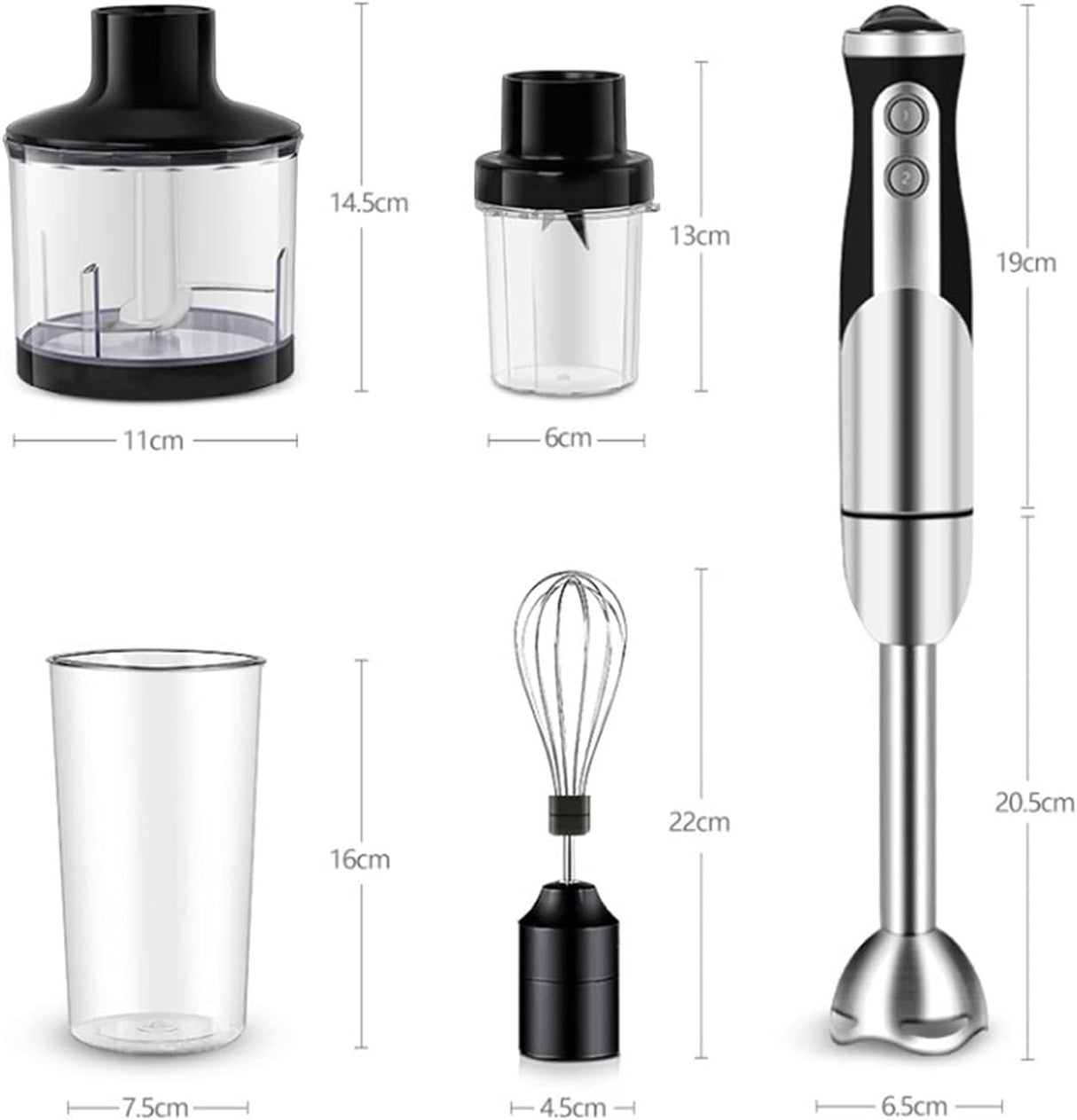 Stainless Steel 4-in-1 Multi-function Immersion Hand Blender, Stick Blender with Chopping Bowl, Milk Frother, Egg Whisk, Beaker for Food/Smoothies/Soups, BPA-Free