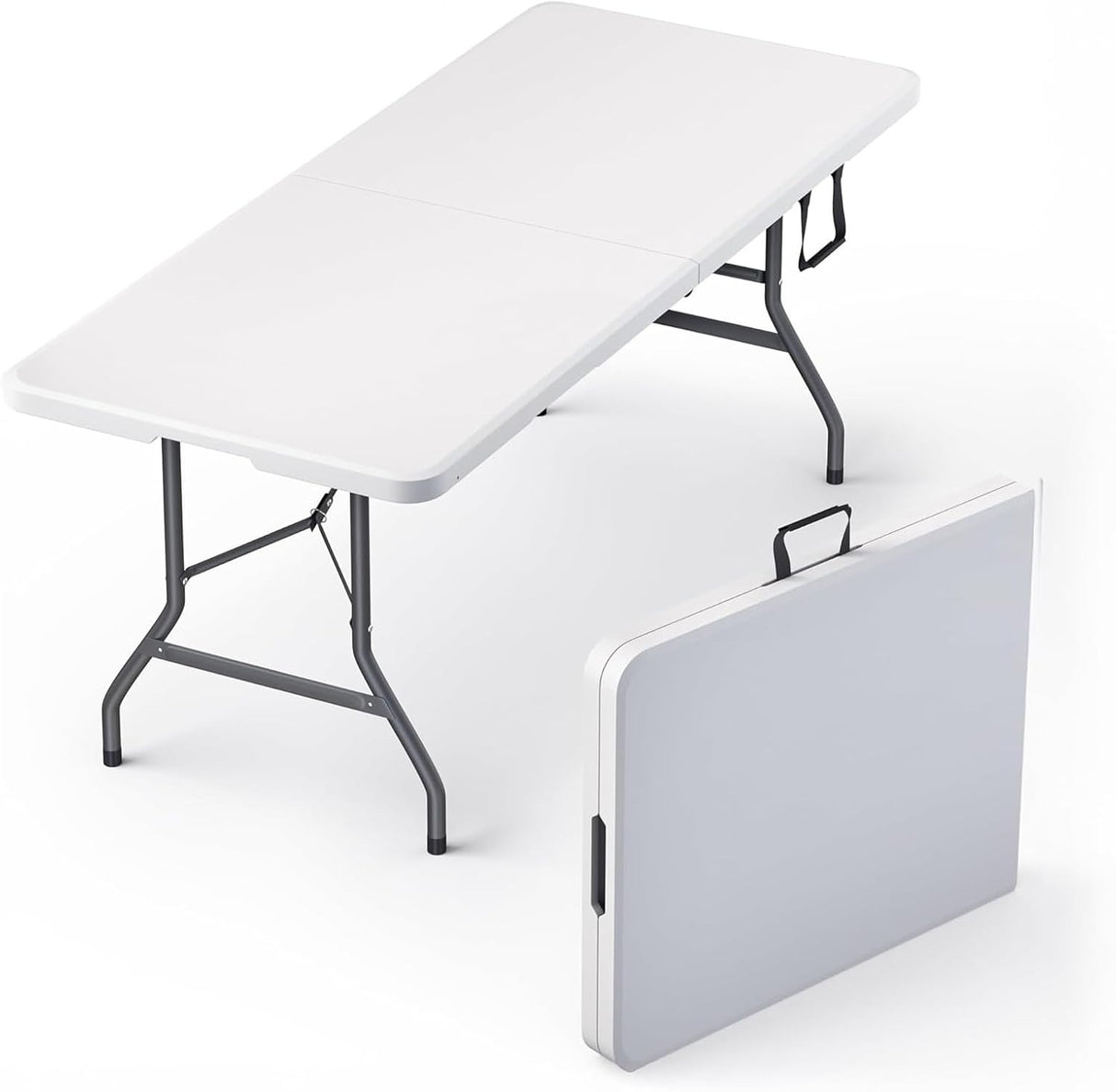 Heavy Duty Plastic Folding Table White Sturdy Collapsible Table for Game Parties, BBQ, Kitchen, Garden, Wedding & Outdoor Events Indoor/Outdoor Use
