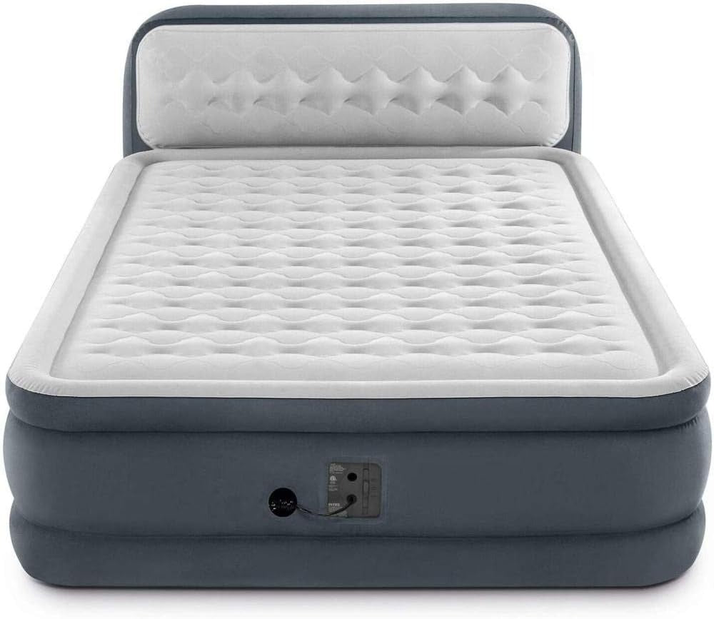 Intex Dura-Beam Deluxe Queen-Sized Air Bed Mattress Comforting Bed with Built-in Electric Pump and Ultra Plush Supportive Headboard