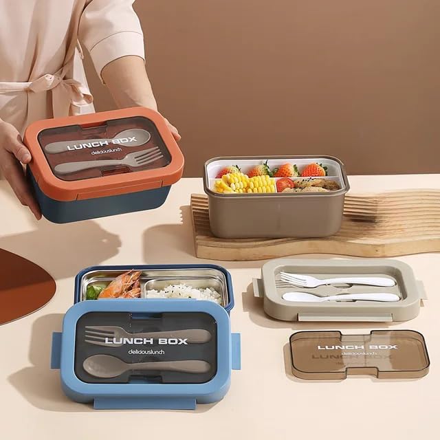 Bento Lunch Box with 3 Compartments – 1100ml | Microwave-Safe & Reusable