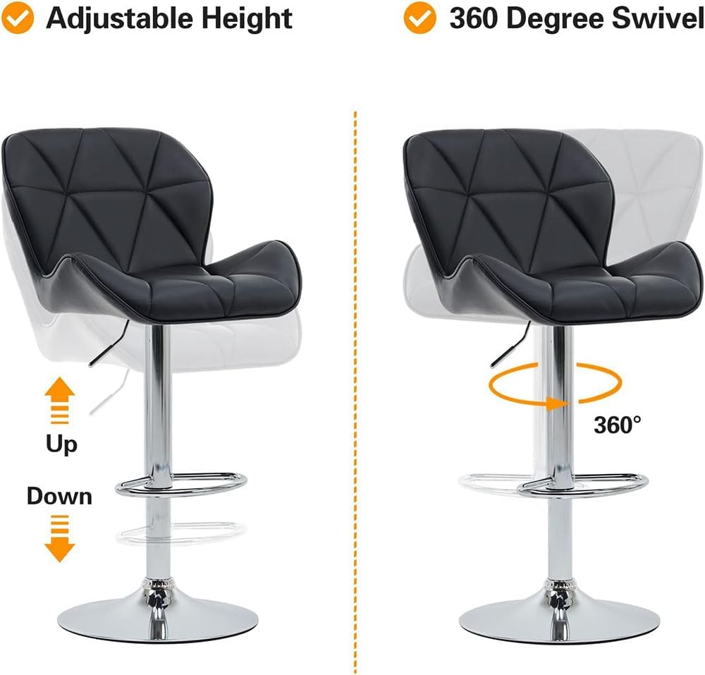 Bar Stool Swivel Bar Chair with Back,PU Leather Adjustable Counter Height Bar Stools๏ผBreakfast Barstools with Footrest for Home Kitchen Island (Black)