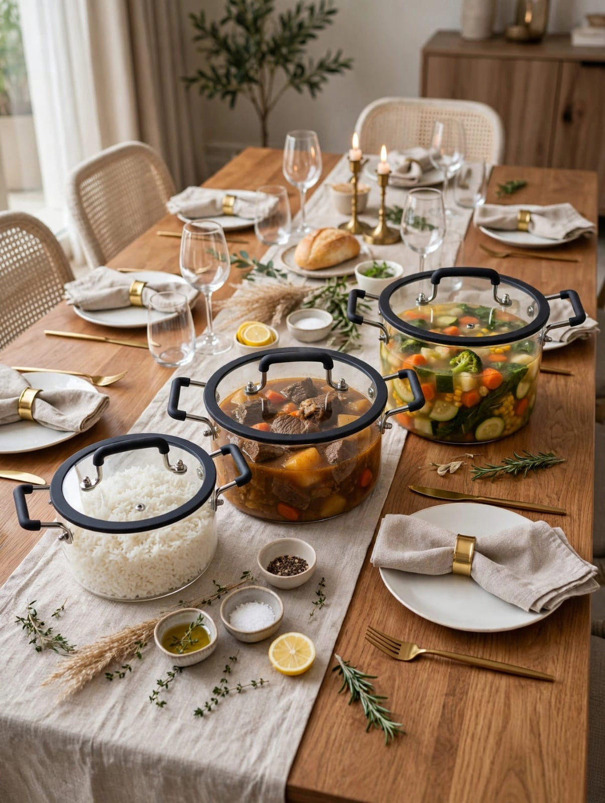 Borosilicate Glass Cook and Serve Soup Pot Set of 4 Kenya | Transparent Glass Pots with Silicone Lids and Handles, 2.5L, 3.5L, 4.5L and 5.5L, Gas Stove Safe
