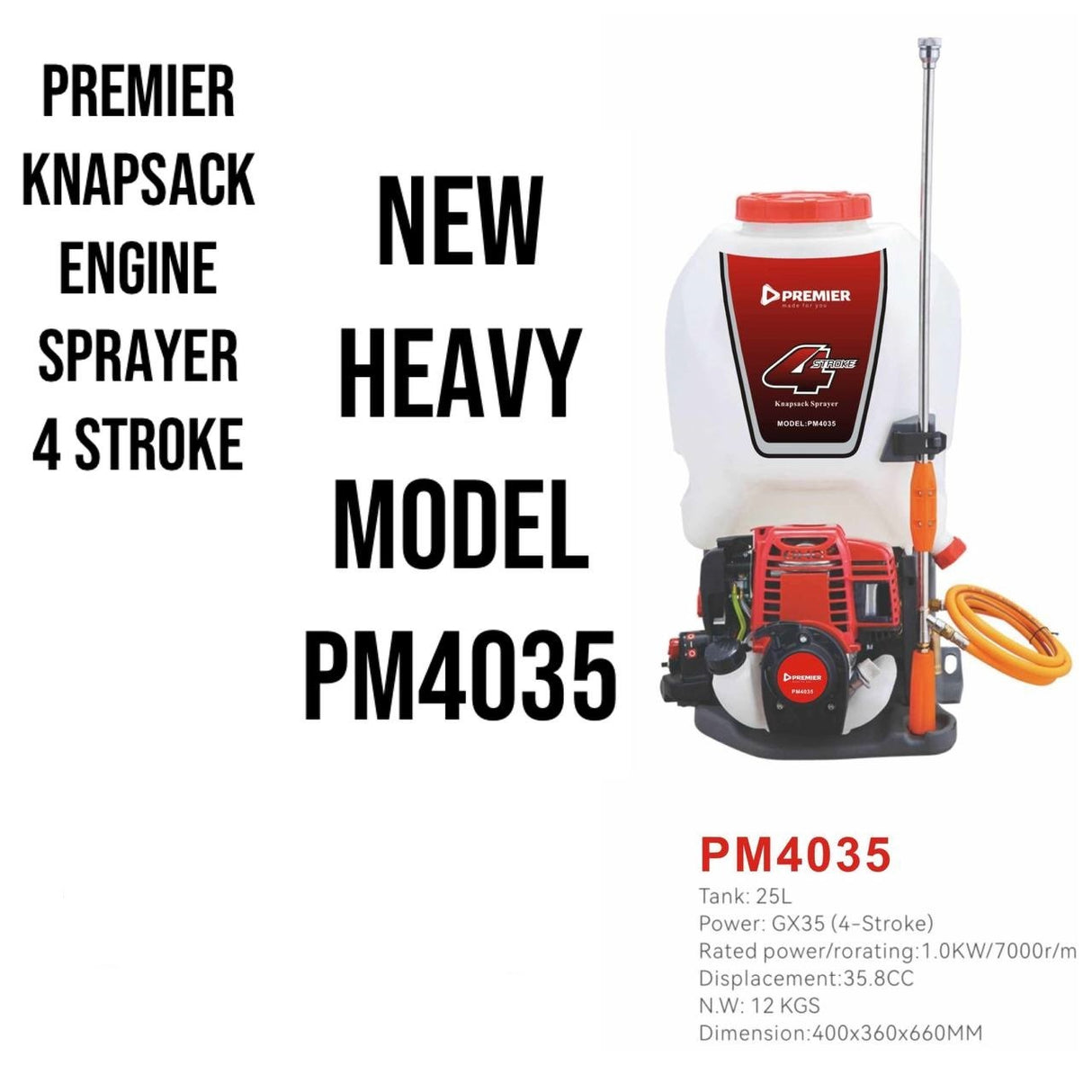 Premier 4-Stroke Heavy Duty Power Knapsack Sprayer – 25L Capacity